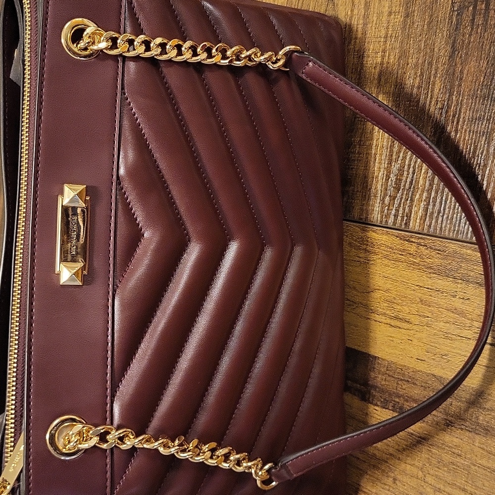 Michael Kors Whitney Tote in Oxblood with Gold Chain - Picture 3 of 11